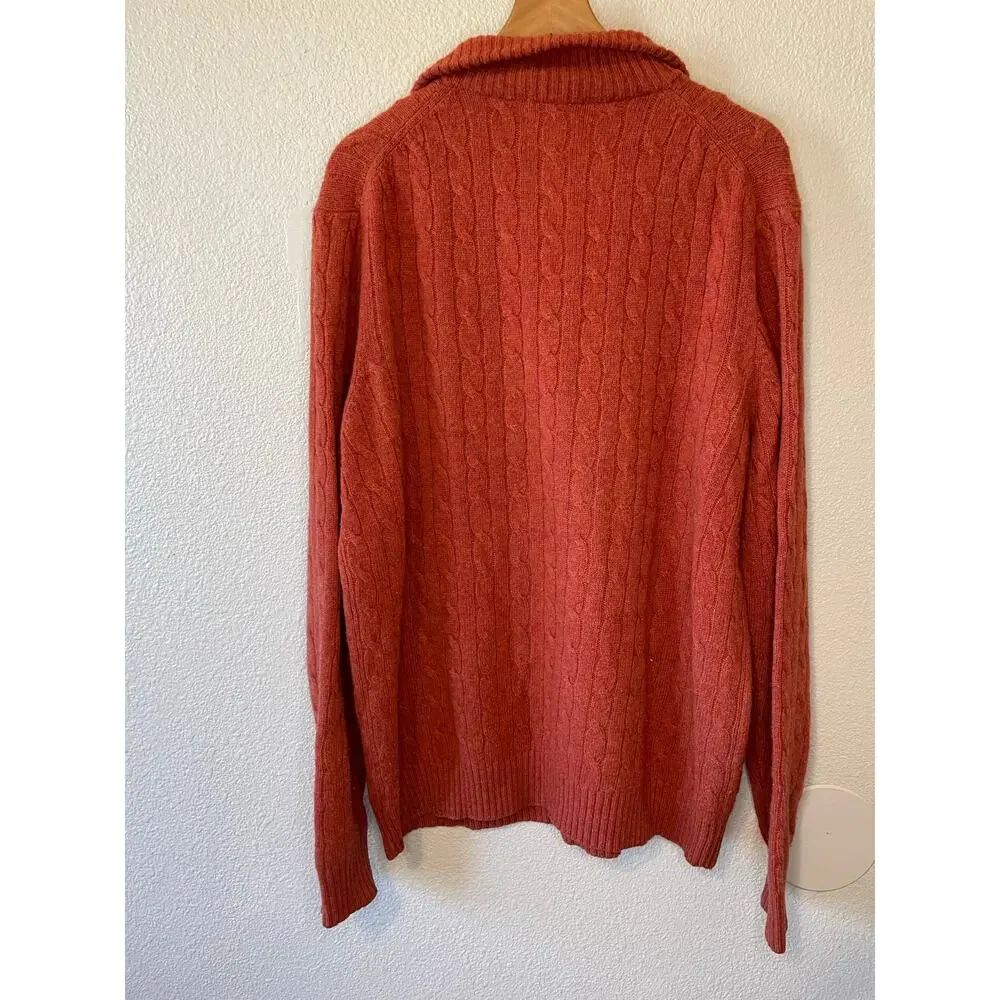 J. Crew Men's Lambs Wool Cable Knit Zip Up Pull On Henley Sweater Large Orange